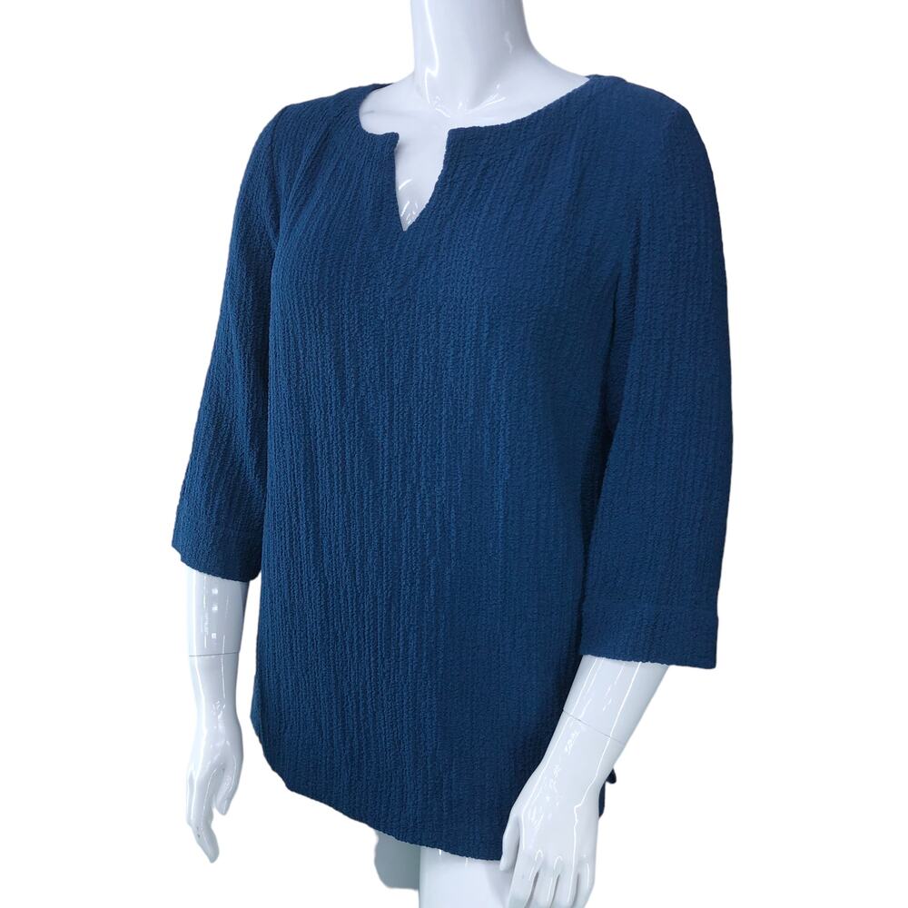 Soft Surroundings Womens Size L Sweater Textured Knit Blue V Neck 3/4 Sleeve